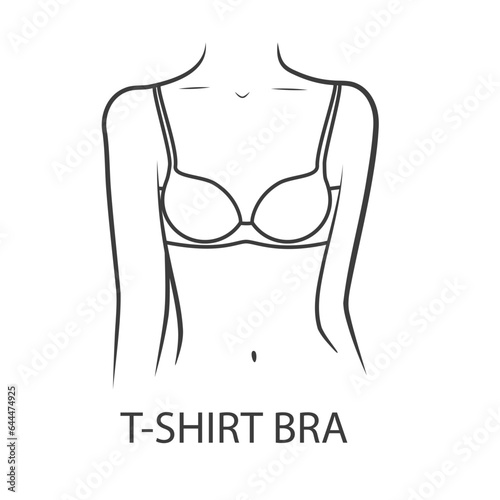 Classic t-shirt bra on a woman body. Vector illustration on white background