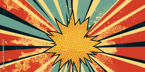 VIntage retro comics boom explosion crash bang cover book design with light and dots. Can be used for decoration or graphics. Graphic