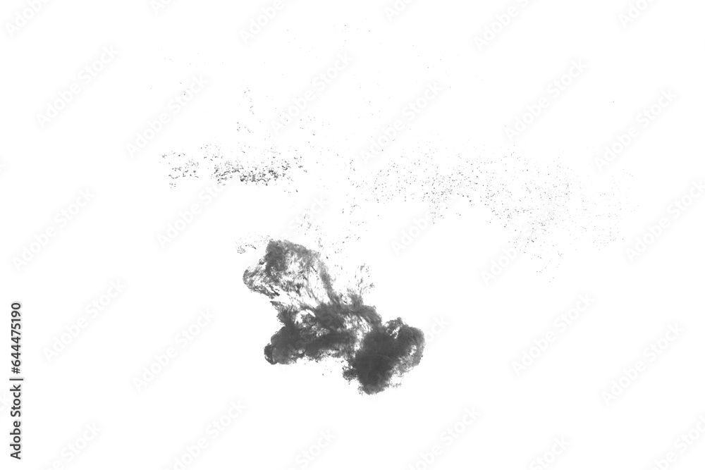 Black color dye melt in water on white background,Abstract smoke pattern,Colored liquid dye,Splash paint 