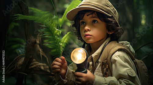 Adventurous Explorer: An image of a child dressed in khakis and a pith helmet photo