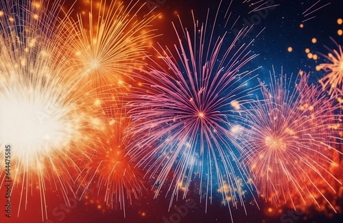Colorful fireworks background in the sky. Abstract holiday bokeh background and new year celebration