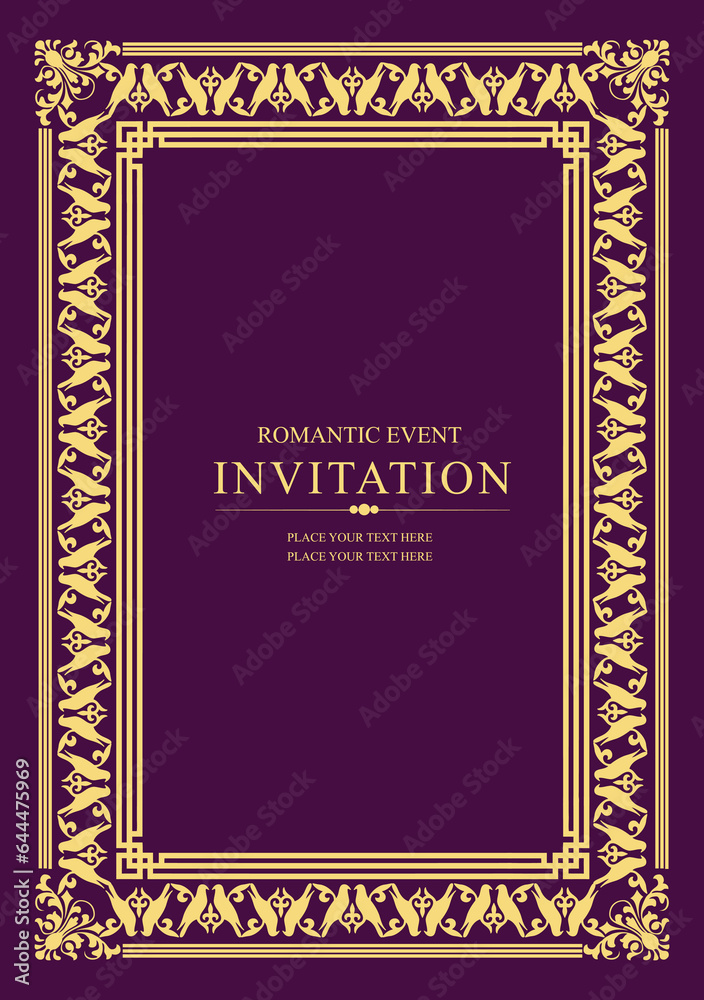 Gold ornament on dark background. Can be used as invitation card. Vector illustration