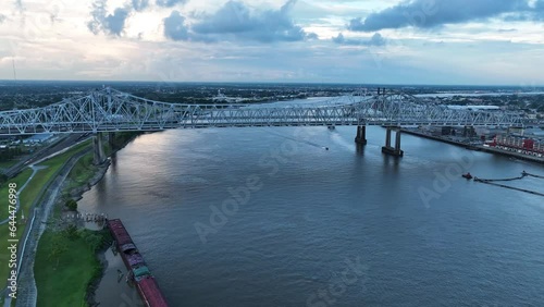 Aerial view of Crescent City Connection bridge crossing the Mississippi River, New Orleans, Louisiana, United States. photo