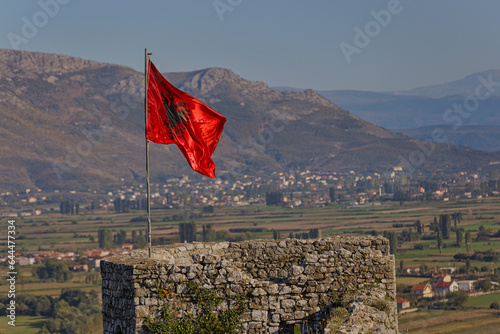 Albanian Flag Fluttering at Rozafa Fortress, Shkoder