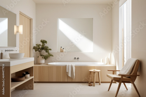 Serene Elegance: A Scandinavian Minimalist Bathroom Embracing a Floating Vanity and Calm Neutral Tones