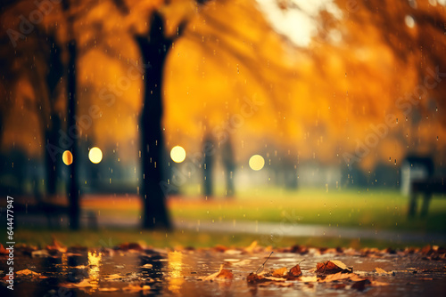 Autumn rainy background. Copy space.
