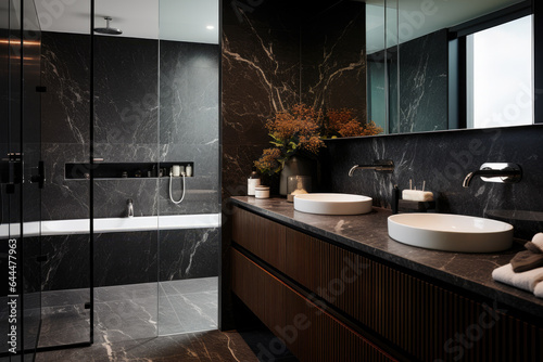 Sleek and Sophisticated Bathroom with Black and White Color Scheme