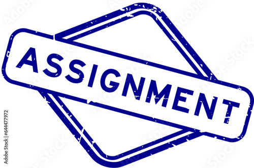 Grunge blue assignment word rubber seal stamp on white background