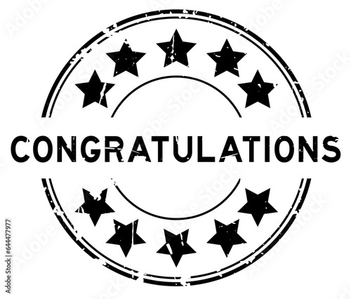 Grunge black congratulations word round rubber seal stamp on white background