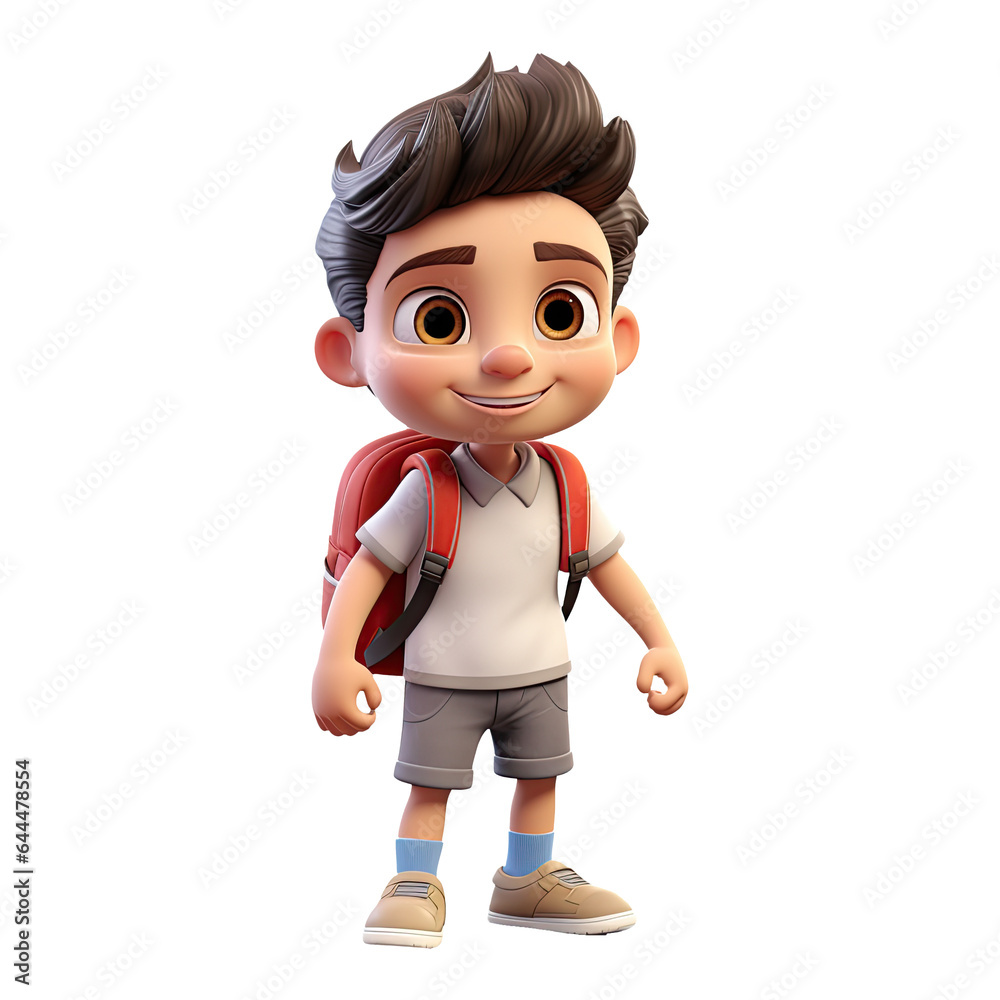 3D happy cartoon boy on transparent background. Generative AI 3D happy cartoon boy on transparent background. Generative AI