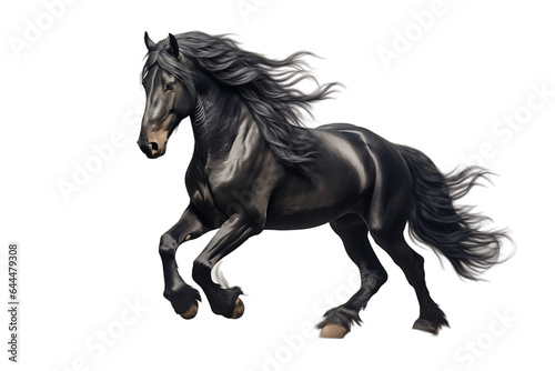 Black Horse Running Isolated on a Transparent Background PNG. Generative Ai