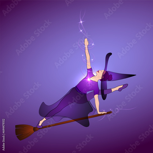 Canvas-taulu Halloween witch girl doing stretching yoga posture