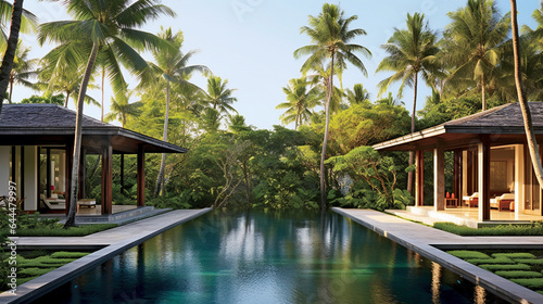 Luxurious Bali property with contemporary design  elegant decor  and serene outdoor oasis.