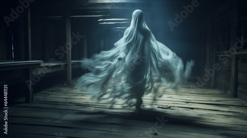 Scary ghost in foggy night. Scary halloween concept