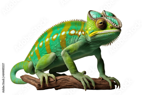 Colorful Chameleon Isolated on a Transparent Background PNG. Generative Ai
