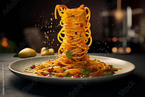 proboscis spaghetti on plate, swirling spaghetti, generative Ai