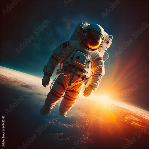 An astronaut floating in space above the Earth
