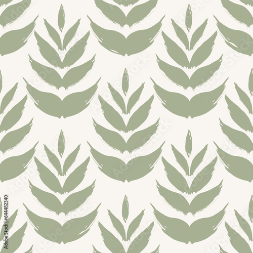  Painted Green Ornament. Decorative vector seamless pattern. Repeating background. Tileable wallpaper print.