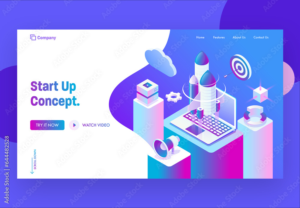 Startup Concept Based Landing Page, Launching a Project of Rocket from ...