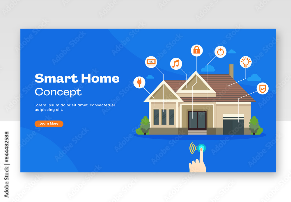 Blue Color Landing Page or Hero Image with Smart Home Automation System ...