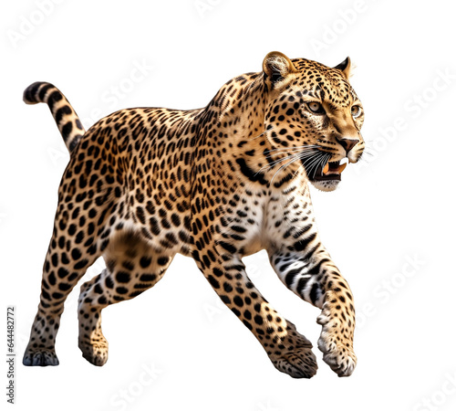 the leopard is jumping On a transparent background (png) for decorating projects.