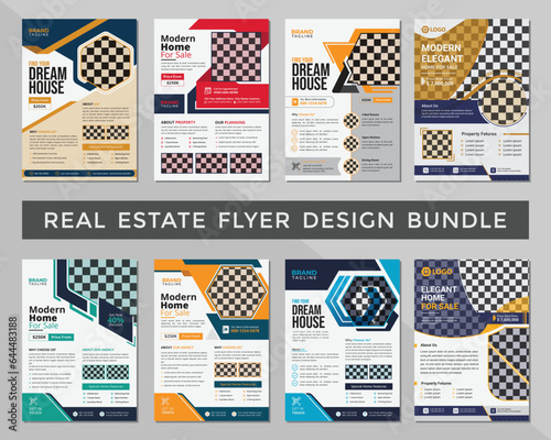 Corporate real estate flyer design bundle, business flyer layout, annual report, poster and a4 leaflet layout with mockup