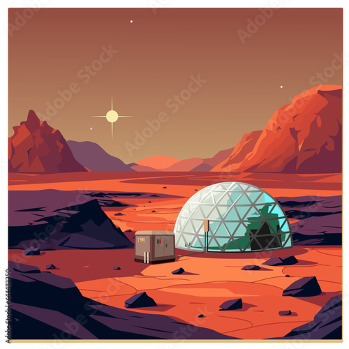 Tablou canvas Human colony on Mars surface illustration