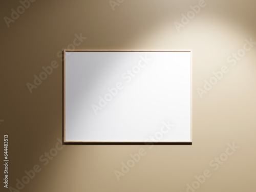 Minimal picture poster frame mockup on brown wallpaper