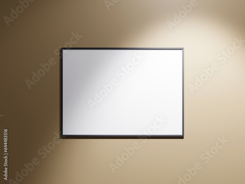 Minimal picture poster frame mockup on brown wallpaper