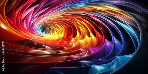 Schöner abstrakter futuristischer Hintergrund in spiral förmigen bunten leuchtfarben für Webdesign und Drucksachen als Vorlage in Querformat für Banner, ai generativ