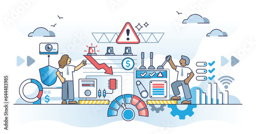 Risk management control panel for effective danger monitoring outline concept. Technology automation to reduce issues or overview critical process vector illustration. Identify problem in early stage