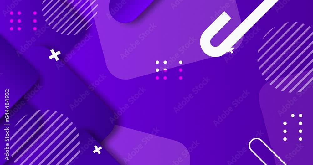 Background of different assorted shapes consist of circle, square, lines and dots moving and rotating. Abstract purple color different geometrical shapes motion graphics background. Background of different assorted shapes consist of circle, square, lines and dots moving and rotating. Abstract purple color different geometrical shapes motion graphics background.