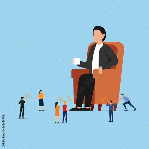 Arrogance or bossy manager who does not listen to subordinates opinion 2d vector illustration concept for banner, website, landing page, flyer, etc