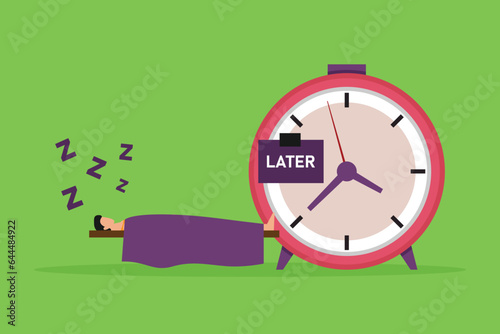 Procrastination do it later, postpone to work tomorrow 2d vector illustration concept for banner, website, landing page, flyer, etc