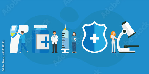 Doctors, nurses and medical equipments 2d vector illustration concept for banner, website, landing page, flyer, etc