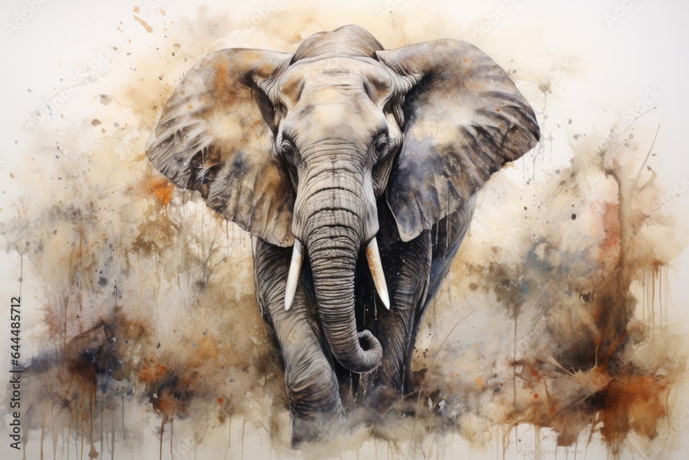 Fototapeta premium Colorful painting of a elephant with creative abstract elements as background