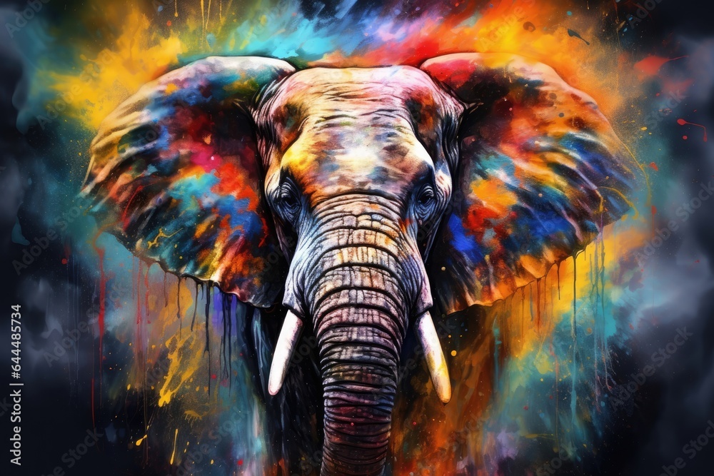 Fototapeta Colorful painting of a elephant with creative abstract elements as background