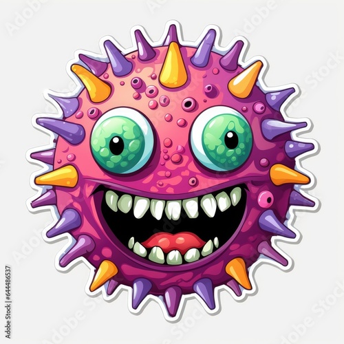 A set of virus and bacterium stickers. The sun, logo, smile face, good mood. Brutalism, modern design.