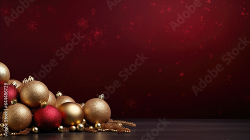 Red christmas background with decoration and large empty space for text
