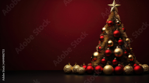 Christmas tree on dark red background with large empty space for text