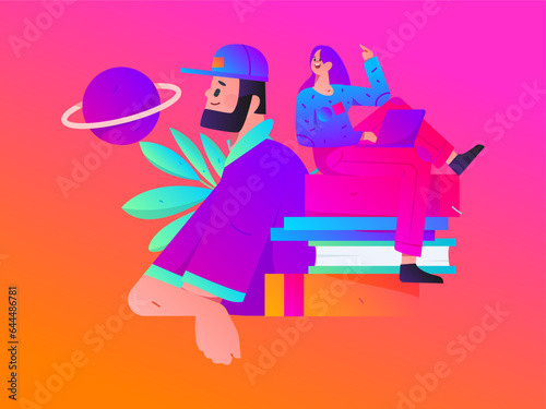 Education learning people flat vector concept hand drawn illustration