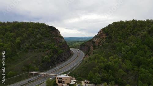 Aerial view of the highway crossing the hills at Sideling Hill, Hancock, Maryland, United States. photo