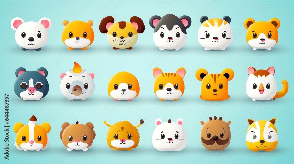 Set of cartoon faces expressions, face emojis, stickers, emoticons, cartoon funny mascot characters face set