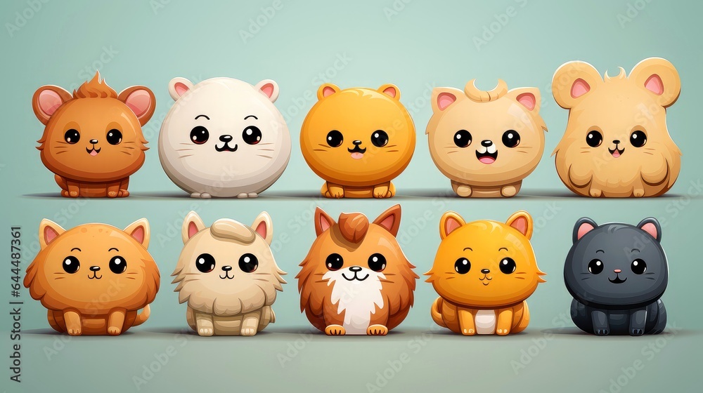 Naklejka premium Set of cartoon faces expressions, face emojis, stickers, emoticons, cartoon funny mascot characters face set