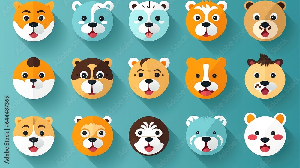 Obraz premium Set of cartoon faces expressions, face emojis, stickers, emoticons, cartoon funny mascot characters face set