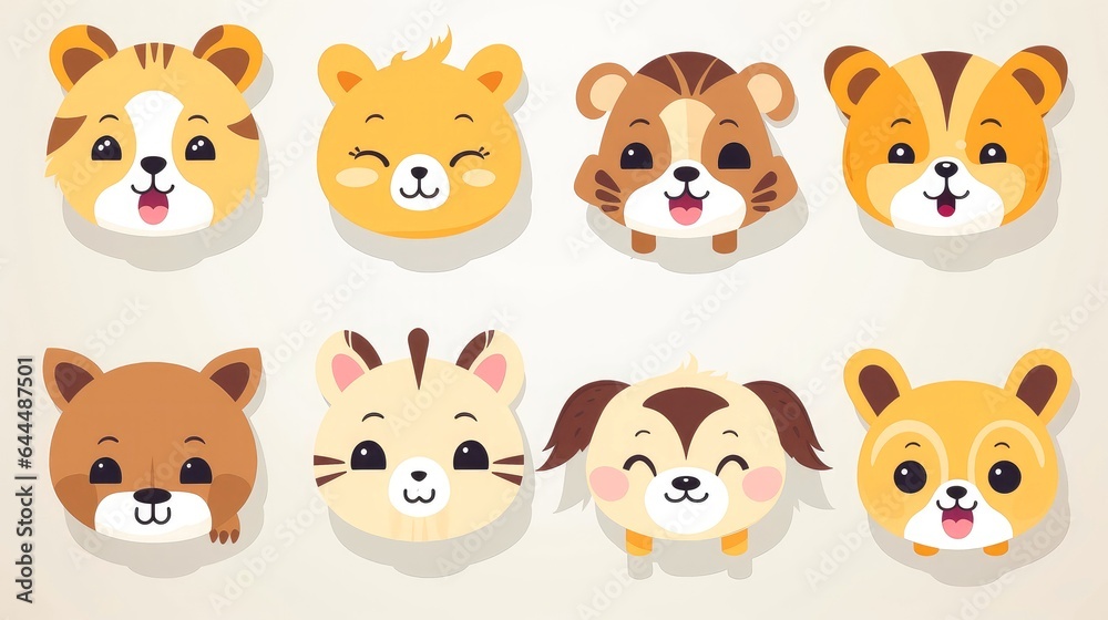 Set of cartoon faces expressions, face emojis, stickers, emoticons, cartoon funny mascot characters face set