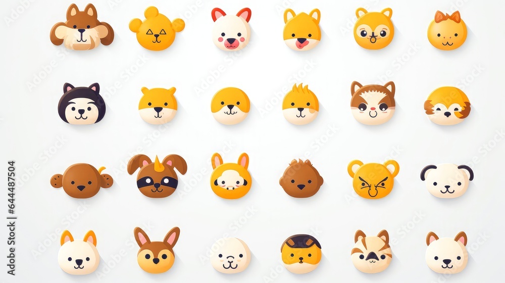 Set of cartoon faces expressions, face emojis, stickers, emoticons, cartoon funny mascot characters face set Set of cartoon faces expressions, face emojis, stickers, emoticons, cartoon funny mascot characters face set