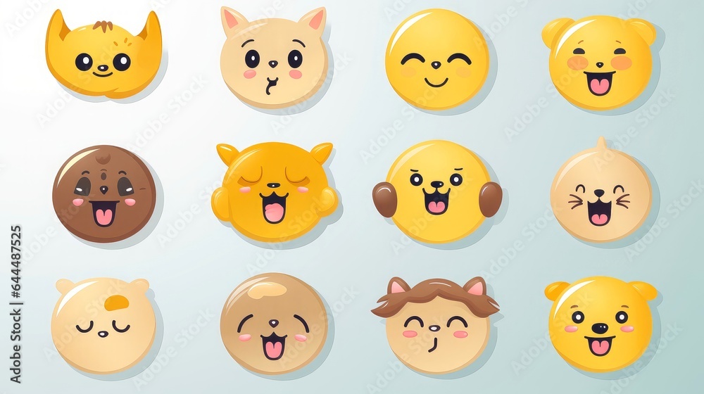 Set of cartoon faces expressions, face emojis, stickers, emoticons, cartoon funny mascot characters face set Set of cartoon faces expressions, face emojis, stickers, emoticons, cartoon funny mascot characters face set