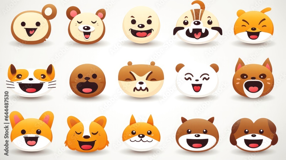Fototapeta premium Set of cartoon faces expressions, face emojis, stickers, emoticons, cartoon funny mascot characters face set