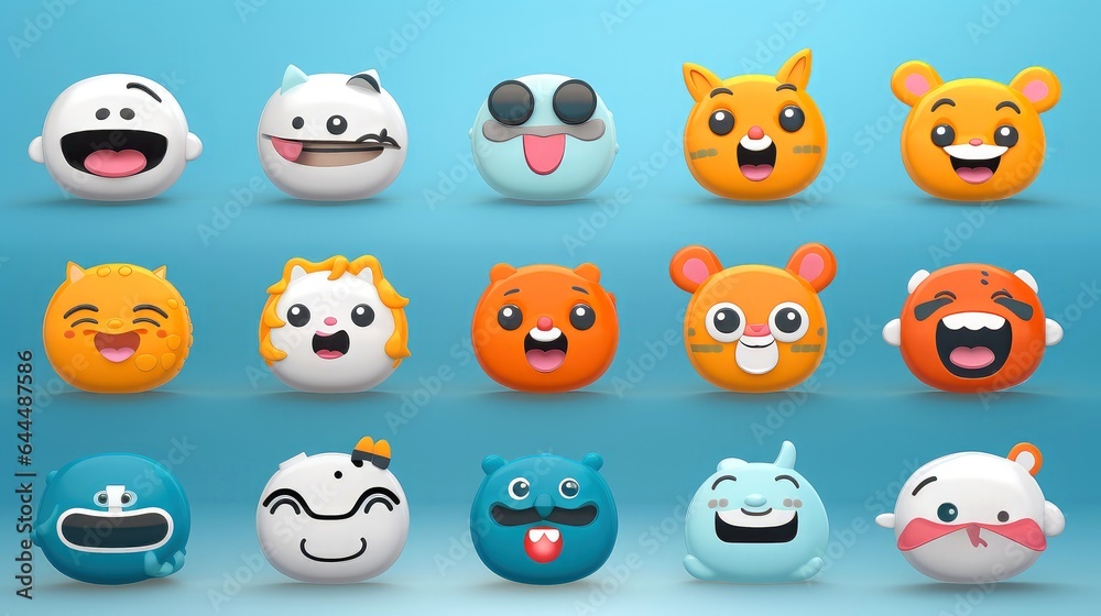 Fototapeta premium Set of cartoon faces expressions, face emojis, stickers, emoticons, cartoon funny mascot characters face set